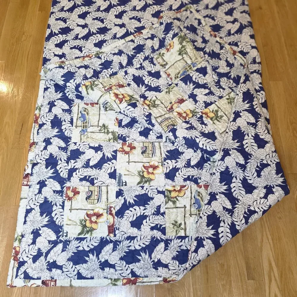 Dean Miller Queen Surf Hawaii Floral Reversible Quilt Comforter Woodies Coastal